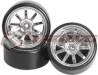 3RACING 1:10 9 Spoke Drift Tire/Wheel Set (5mm Offset) Silver