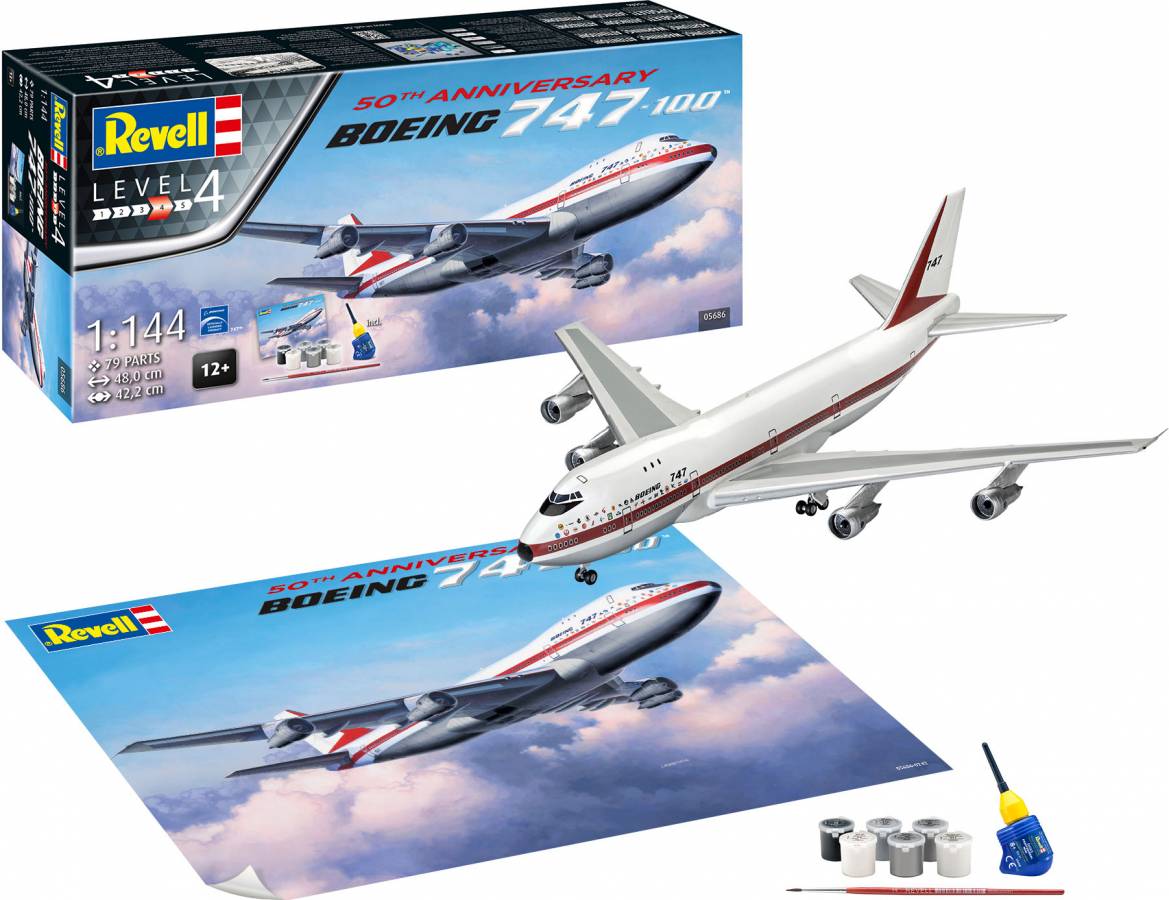 Boeing 747-100 模型 1/144 RVG5686 - 1/144 B747-100 Passenger Airliner 50th Anniversary