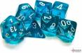 Dice Translucent 7pc Teal/White