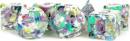 Dice Resin 16mm 7pc Set Recycled Dice w/Purple Numbers