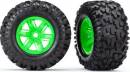 X-Maxx Tires & Wheels Glued Green Wheels/AT Tires/Foams (2)