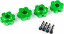 Wheel Hubs Hex Aluminum (Green-Anodized) (4) w/Screw Pins